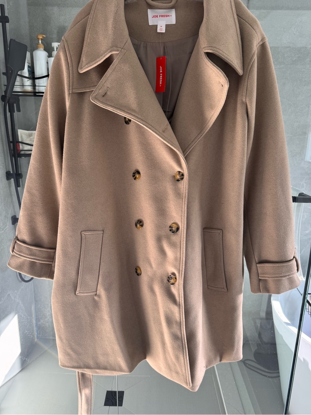 BNWT Women's Double-Breasted Tan Pea Coat